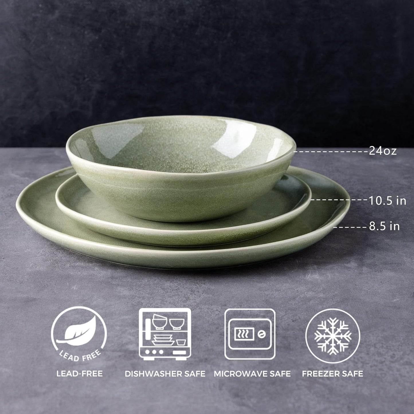AmorArc Ceramic Dinnerware Sets,Handmade Reactive Glaze Stoneware Plates and Bowls Set,Highly Scratch Resistant | Dishwasher & Microwave Safe Dishes Set,Service for 8 (24pc)