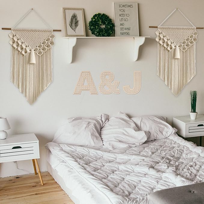 Wooden Rattan Letters 8 inch Wood Letters C for Wall Decor Crafts Boho Nursery Decor for Baby Shower Wedding Bedroom Name Signs Large Rustic Letter Home Decoration