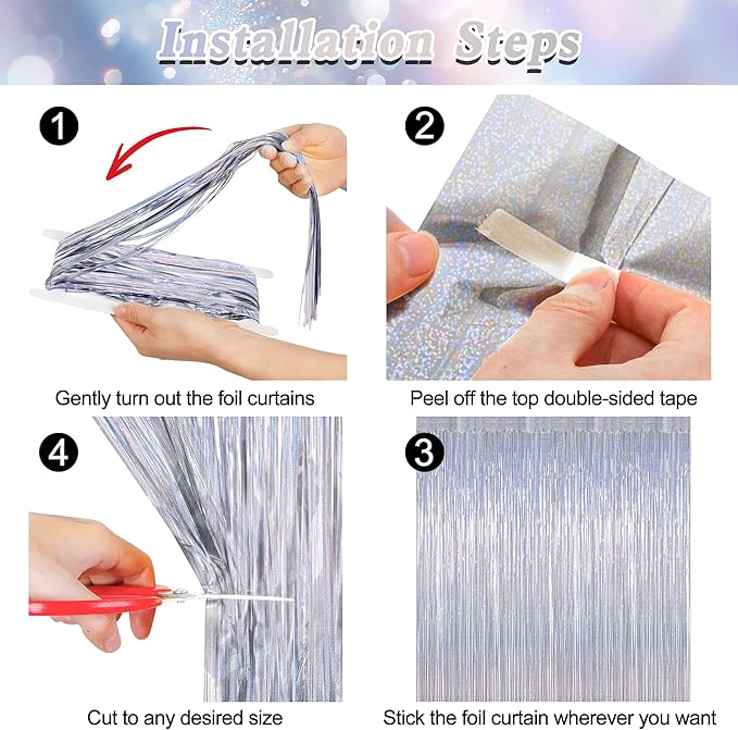 12 Pack Fringe Backdrop, 3.28 FT x 7.08 FT Glitter Silver Tinsel Curtain, Metallic Foil Curtains Party Streamer Disco Backdrop, Silver Party Decorations for New Year Birthday Holiday
