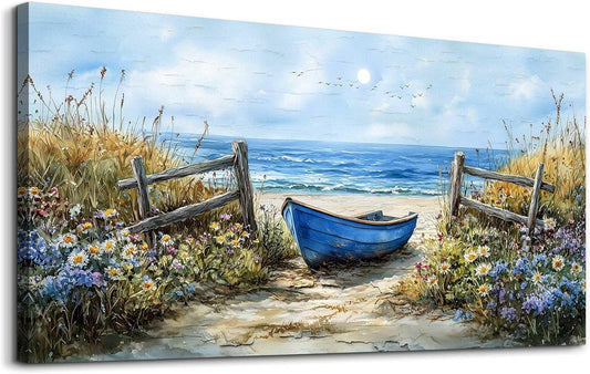 ZUITINGHUA Large Wall Decor For Living Room Canvas Wall Art For Office Modern Wall Decorations For Bedroom Boat Landscape Painting Seaside Pictures Artwork Room Home Decor 24x48 In