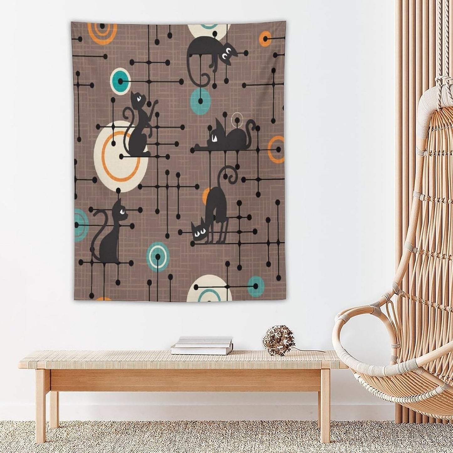 ICMOLYYENLO Boho Medieval Cat Tapestry, Abstract Atomic Starburst Geometric Aesthetic Art Wall Hanging For Bedroom Living Room Dormitory 60x60 Inches