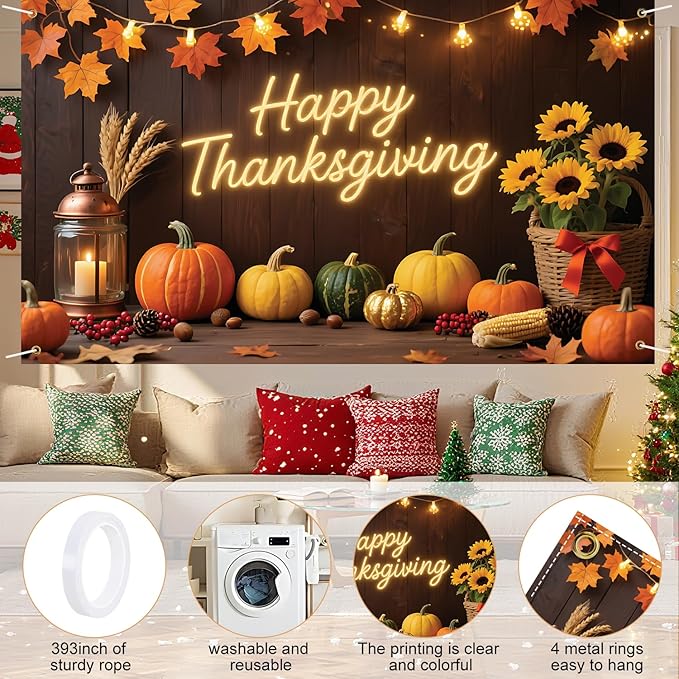 Happy thanksgiving Backdrop 71x43Inch Happy thanksgiving Banner Fall Party Theme Decorations Party Yard Sign