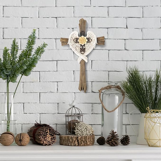 BC Home Decor Angel Wings Decoration for Wall, Rusty Style Wall Crosses, Angel Gift for Her, 13" H Handmade by Buildclassic