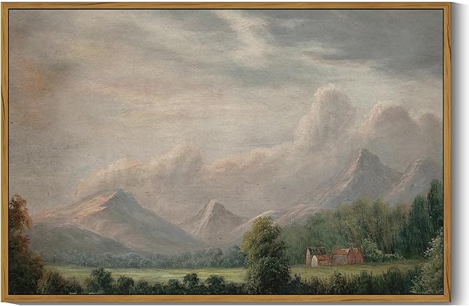 SHENIFY Vintage Framed Wall Art Rustic Cottage Country Riverside Landscape Scenery Home Decor Retro Mountain Decorations for Bedroom Ready to Hang Wall Artwork - 16x24in Natural Framed