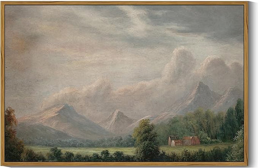 SHENIFY Vintage Framed Wall Art Rustic Cottage Country Riverside Landscape Scenery Home Decor Retro Mountain Decorations for Bedroom Ready to Hang Wall Artwork - 16x24in Natural Framed