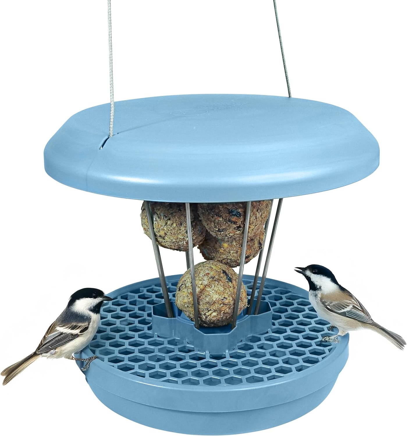 SWISSINNO No Mess Bird Feeder Lucerne Smart Birds for Fat Balls - Feed Birds, not mice & Rats! Robust & Reliable for Hanging - Made in EU - Light Blue