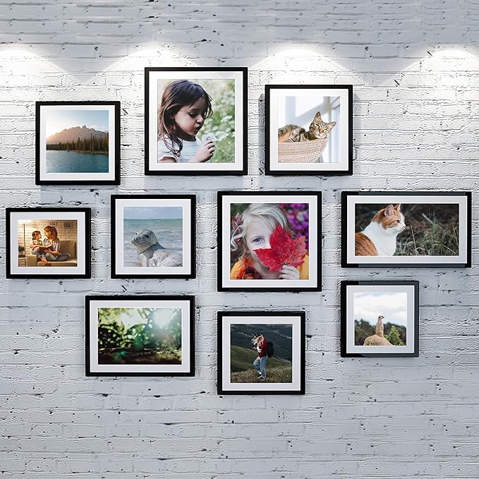 upsimples 9x12 Picture Frame Set of 5, Display Pictures 6x8 with Mat or 9 x 12 Without, Wall Gallery Photo Frames, Black