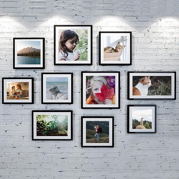 upsimples 8x12 Picture Frame Set of 5, Display Pictures 6x8 with Mat or 8 x 12 Without, Wall Gallery Photo Frames, Black