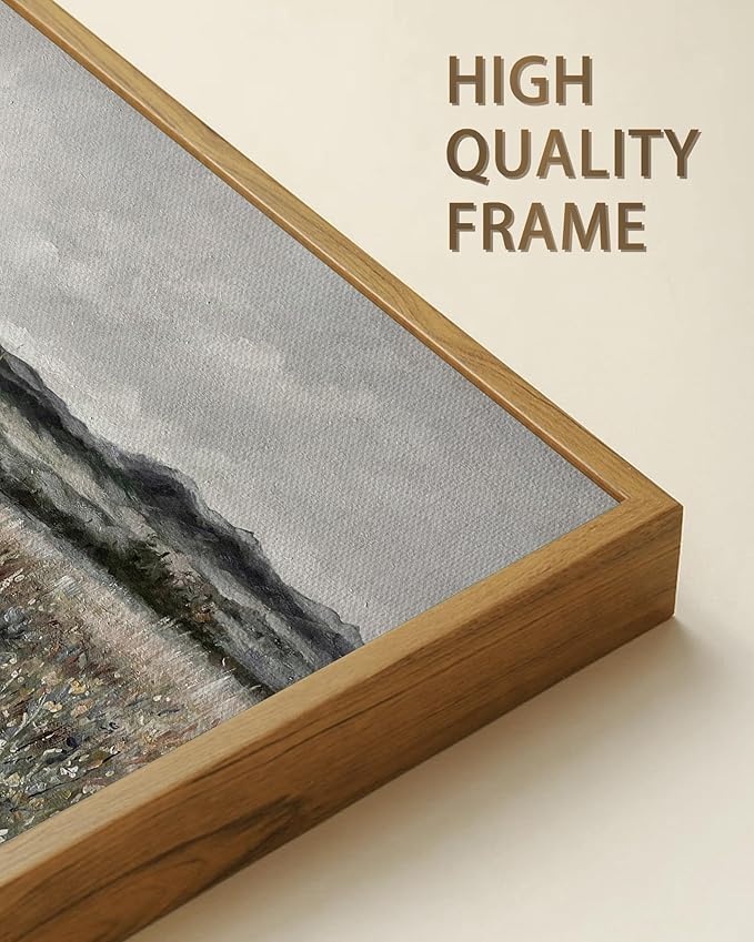SHENIFY Vintage Landscape Framed Wall Art Meadow Flowers Farmhouse Decor Retro Classic Painting for Hallway Living Room Bedroom Dining Room - 24x36in Natural Framed