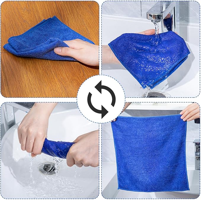 Macarrie 200 Pieces Microfiber Cleaning Cloths Bulk Absorbent Microfiber Towels Reusable Lint-Free Streak Free Wash Rags for House Kitchen Office Restaurants Bar Shop Car, 12 x 12 Inches (Royal Blue)