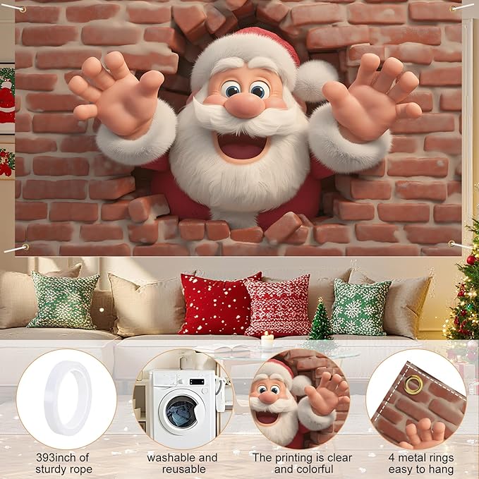 Merry Christmas Backdrop 71x43Inch Christmas Banner Santa Claus Xmas Party Theme Decorations Party Decor, Christmas Photo Backdrop