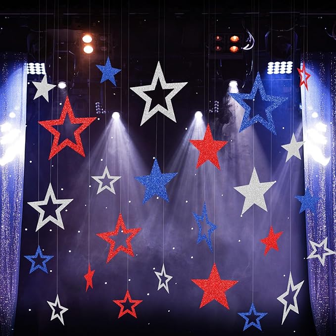 60 Pcs Large American 250th Anniversary Star Cutouts Paper Decorations 3 Sizes 6" 9.8" 10.6" Double Printed Patriotic Star Cardboard Wall Decor for Festival Graduation Party Bulletin Board Decor