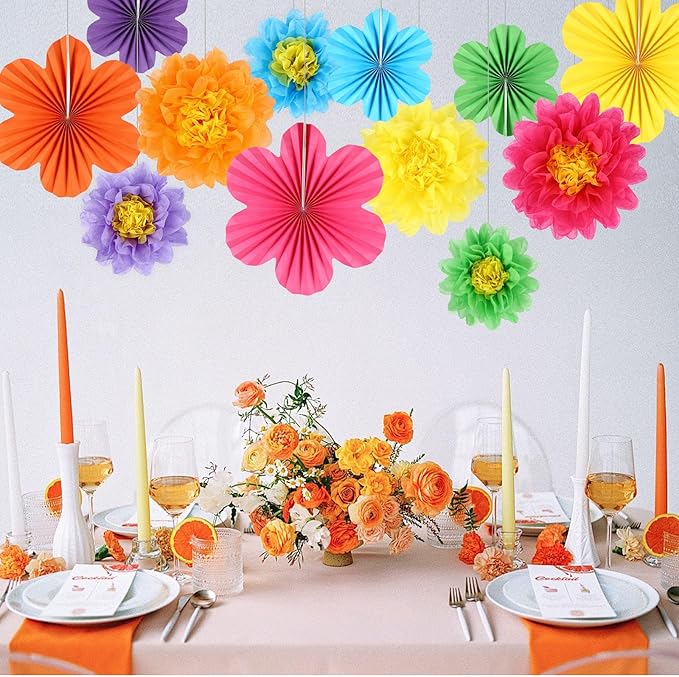 BestoFun 12PCS Tissue Paper Flower Fans for Mexican Party Decorations – Colorful Fiesta Decor for Cinco de Mayo, Birthday, Wedding, Baby Shower, Holiday Parties