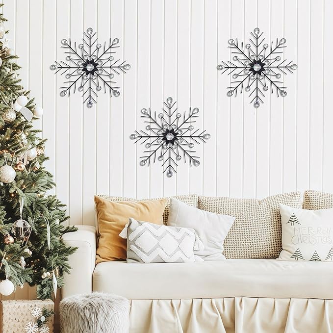 ZEXUIRU 3 Pack Black Sunburst Wall Decor – Metal Crystal Wall Art with Sparkling Rhinestones, 14’’/18 Inch Starburst Wall Hanging Set for Living Room Bedroom Bathroom – Modern Bling Home Decorations