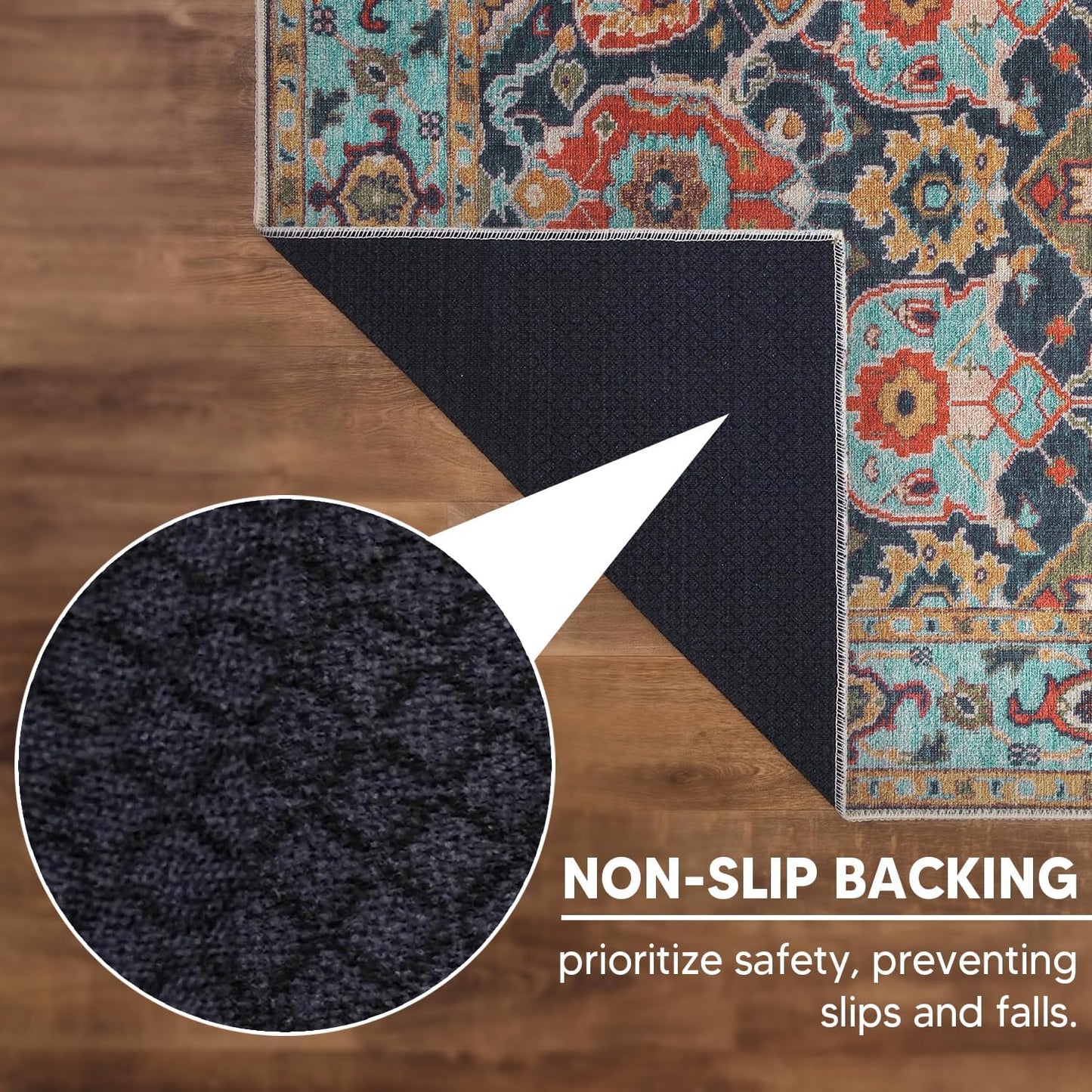 Keen Home Design 4x6 Rug - Machine Washable Area Rug with Non-Slip Backing, Ideal for Living Room, Dining Room, Bedroom - Vintage, Easy Clean, Durable, Low Pile Rug - (4' x 6')