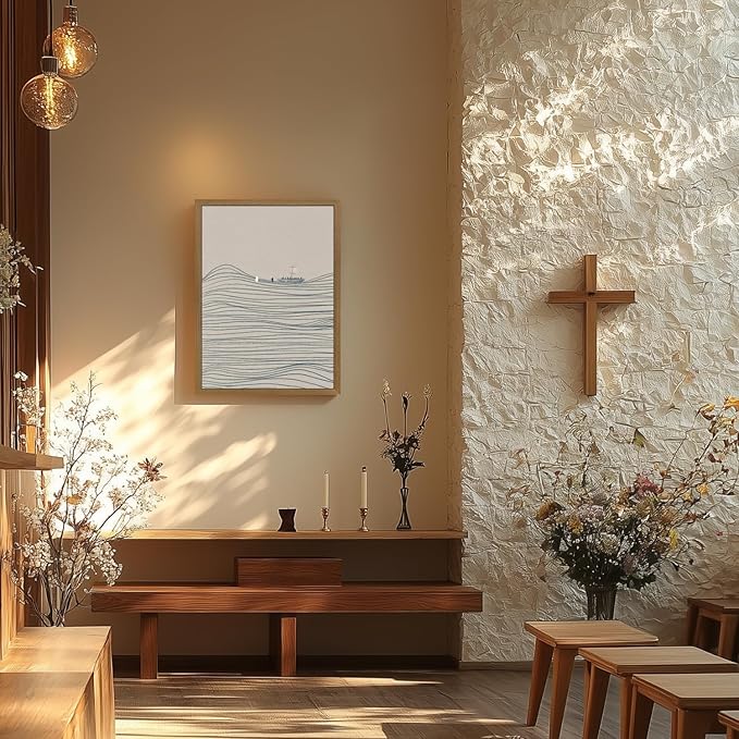 Clicyre Jesus Peter Walking Water Wall Art, Inspirational Faith Canvas Print, Minimalist Modern Christian Biblical Decor for Bedroom Living Room Hallway Prayer Room Wood Framed 12x16 Inch