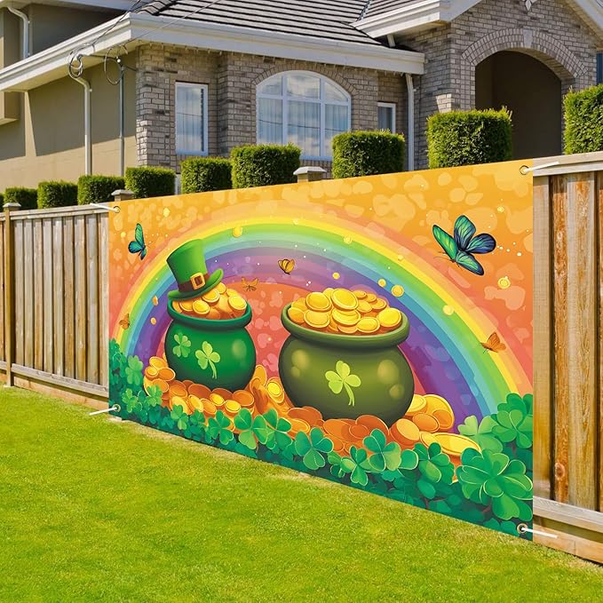 St Patricks Day Banner Backdrop 71"x43" St Patrick's Day Decorations Shamrocks Happy St. Patrick's Day Holiday Backdrop for Indoor Outdoor Party