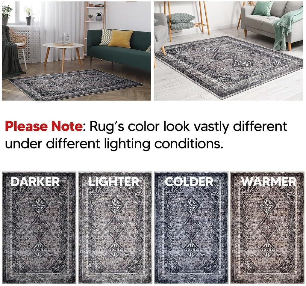 Keen Home Design 8x10 Rug - Machine Washable Area Rug with Non-Slip Backing, Ideal for Living Room, Dining Room, Bedroom - Vintage, Easy Clean, Durable, Low Pile Rug - (8' x 10')