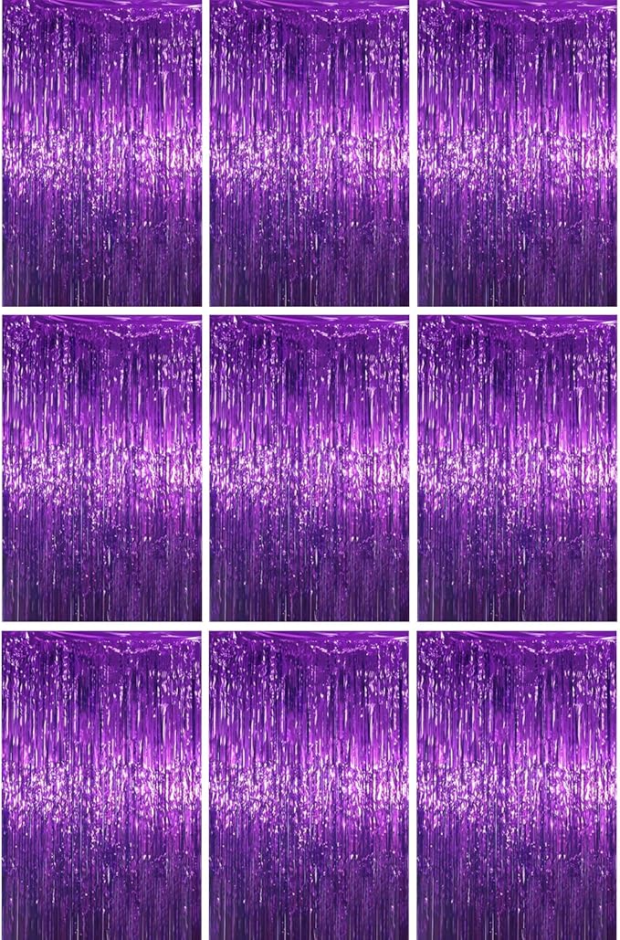 3.3 x 6.6 ft Foil Fringe Backdrop Curtains, Tinsel Streamers Party Decorations, Fringe Backdrop for Birthday, Baby Shower, Gender Reveal, Graduation (9, Purple)