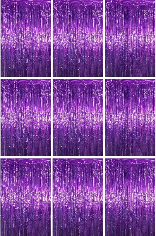 3.3 x 6.6 ft Foil Fringe Backdrop Curtains, Tinsel Streamers Party Decorations, Fringe Backdrop for Birthday, Baby Shower, Gender Reveal, Graduation (9, Purple)