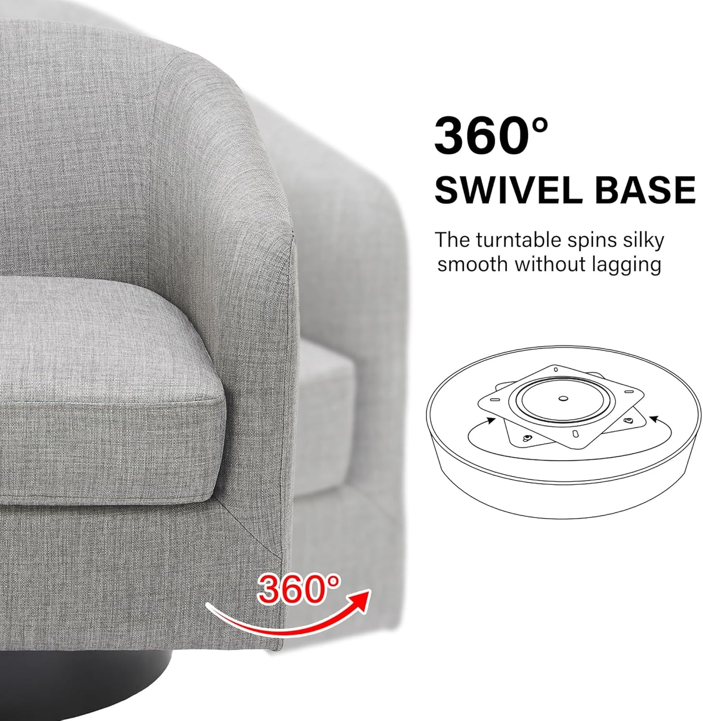 Swivel Barrel Accent Chair, Modern Round Linen Arm Chair for Living Room, Bedroom, Comfy Club Reading Chairs for Adults（Linen Fabric, Light Grey, Set of 1
