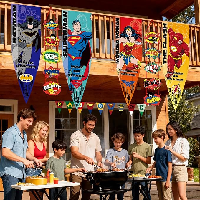 Superman Party Decorations, 18"x59" Superhero Banner Flag Backdrop Decor, Hero Themed Pennant for Room Birthday Party Wall Decorations