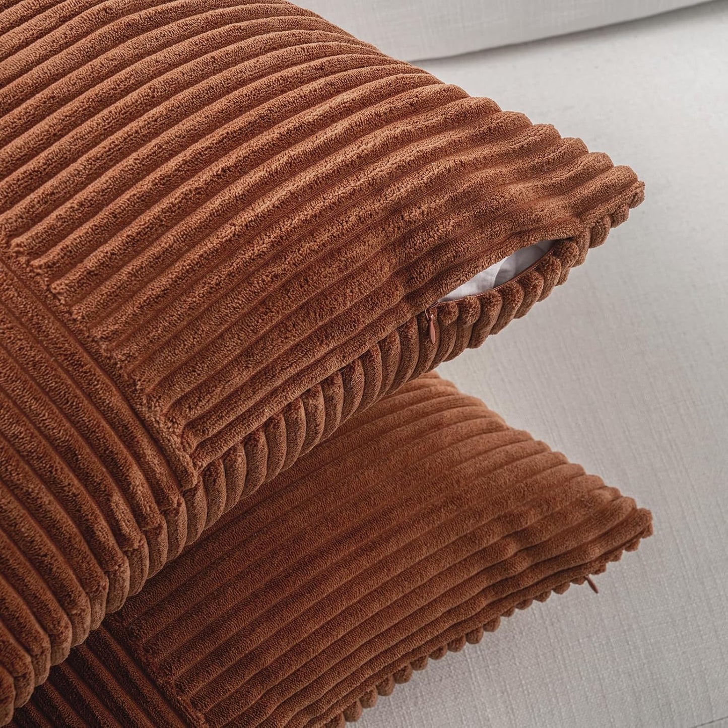 Fancy Homi 2 Packs Rust Decorative Throw Pillow Covers 16x16 Inch for Living Room Couch Bed, Rustic Farmhouse Boho Home Decor, Soft Corss Patchwork Corduroy Square Terracotta Cushion Case 40x40 cm