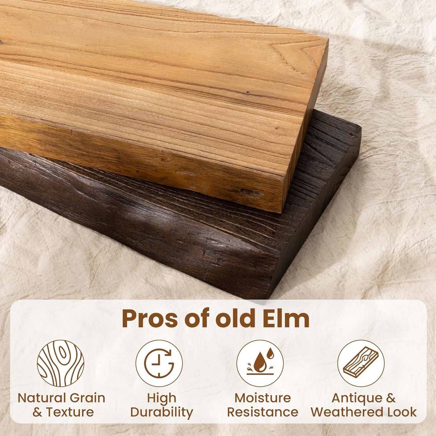 72" Floating Shelves, Live Edge Elm Wood Floating Shelf for Wall, Wall-Mounted Display Shelves with Invisible Heavy-Duty Bracket, Long Floating Shelf for Bathroom, Kitchen, Living Room, Natural Color