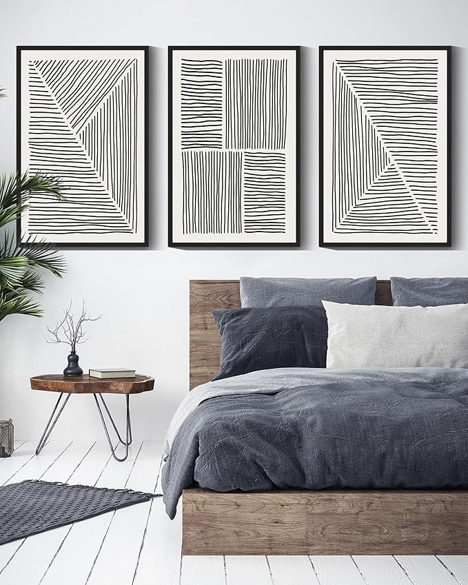 Drsoum Mid-Century Modern Framed Wall Art Large 16x24in Minimalist Abstract Boho Black Line Wall Decor Geometric Artwork Kitchen Dining Room Black Framed