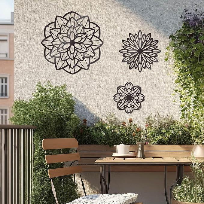 Zzbakress 3 Pcs Metal Flowers Wall Decor Black Wall Decor Metal Flower Art Farmhouse Wall Art Multiple Flowers Hanging Decor for Bathroom Living Room Kitchen Garden Office (Black Modern)