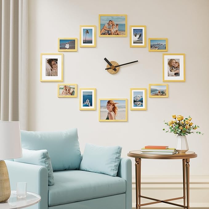 Vittanly 12 Pack Picture Frames Collage Wall Decor for Mounting or Tabletop Display, Gallery Wall Frame Set for Family, Multi Sizes Including 4pcs 8x10, 4pcs 5x7, 4pcs 4x6, Gold