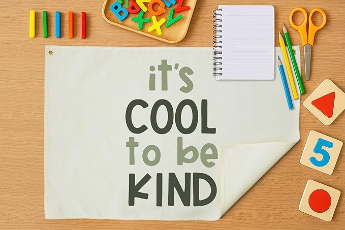 It’s Cool to Be Kind-Canvas Banner Nursery Wall Decor Hanging Rectangular Flag Sign for Baby Boy Girl Kids,Bedroom Reading Room Playroom Door Decoration-Baby Shower Birthday Christmas Gift