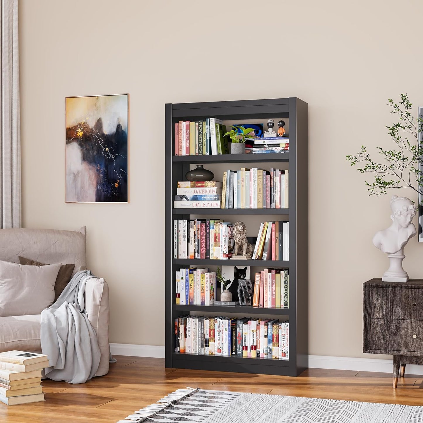 Bookshelf, 5-Tier Sturdy Bookcase, Adjustable Book Shelf, Large Capacity per Shelf, Modern Book Shelf for Living Room, Home Office, Garage, Perfect for Home Organization & Small Space Living