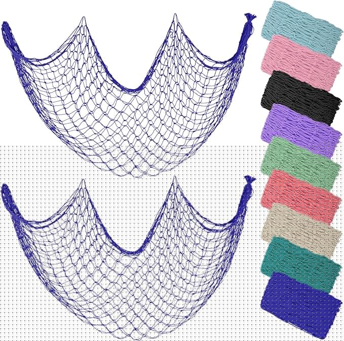 ZUEXT Dark Blue Decorative Fishing Net 80x40 Inch, 2PCS Picture Fish Net, Mermaid Net Cotton Fishnet Wall Hanging Decor for Hawaiian Nautical Beach Party, Fishnet Photo Display Sea Themed FishNet