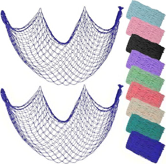 ZUEXT Dark Blue Decorative Fishing Net 80x40 Inch, 2PCS Picture Fish Net, Mermaid Net Cotton Fishnet Wall Hanging Decor for Hawaiian Nautical Beach Party, Fishnet Photo Display Sea Themed FishNet