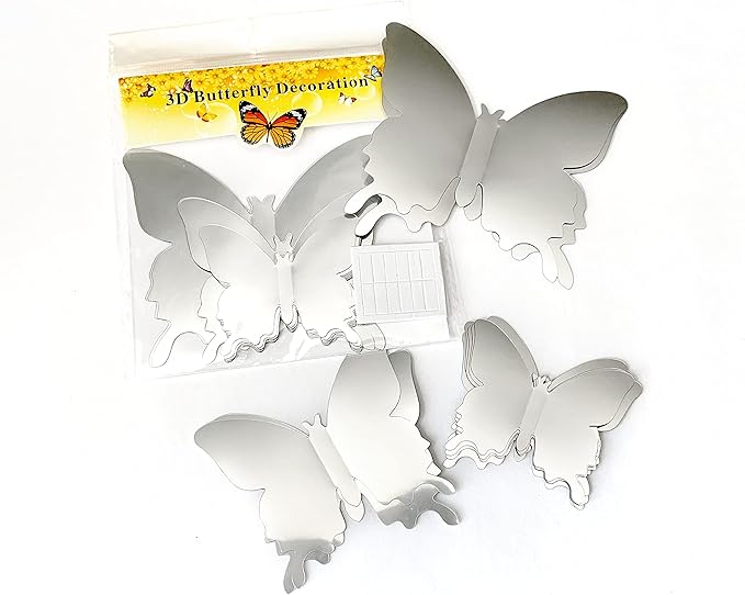 Silver Butterfly Wall Decals - 24 Pcs, Bedroom Wall Decor, Aesthetic Butterflies Stickers for Room Decor