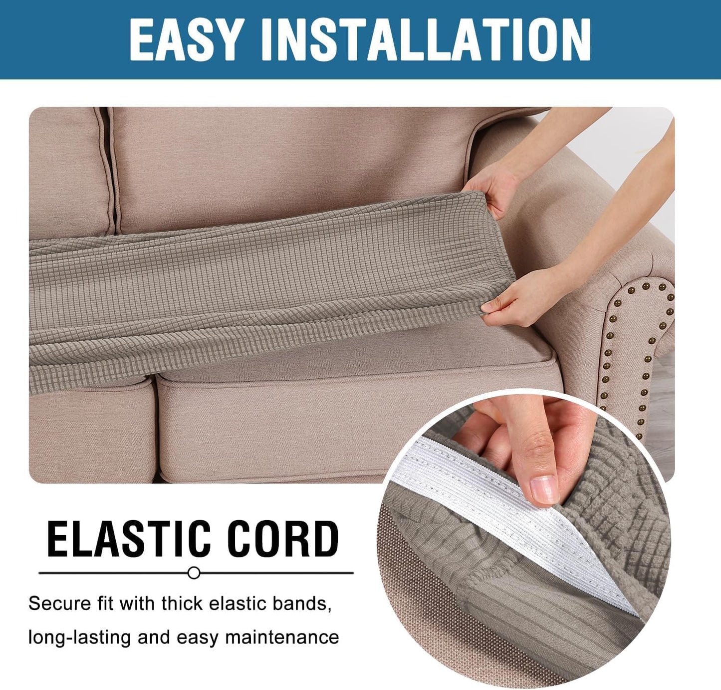 H.VERSAILTEX Super Stretch Individual Seat Sofa Covers Couch Slipcover Sets Thick Jacquard Textured Twill Fabric (2 Piece Large Sofa Cushion Covers, Taupe)