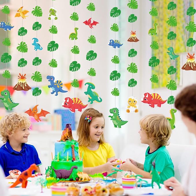 8 Pcs Dinosaur Party Decorations Dinosaur Garlands Watercolor Dino Hanging Banner Palm Leaves String Decor for Boy Jungle Dino Theme Birthday Baby Shower Party Supplies Home Wall Backdrop