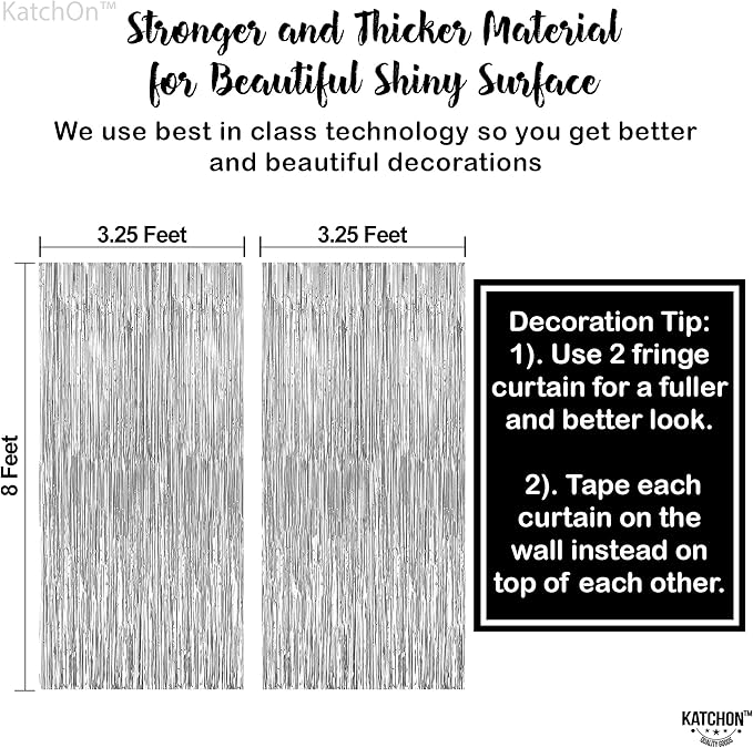 KatchOn, XtraLarge Silver Foil Fringe Curtain - 3.2x8 ft Pack of 2, Streamers Backdrop for Graduation Decorations 2026, Silver Fringe Backdrop for Birthday Decor, Bachelorette party decorations