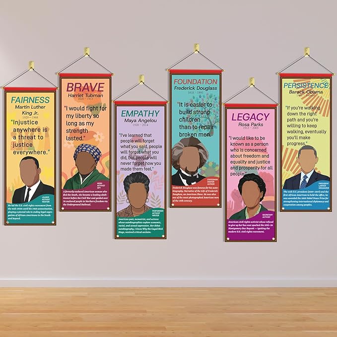 6 Pcs Black History Month Hanging Poster, Inspirational African American February Banner Decorations, Classroom Office School Home Party Celebration Decor for Wall Door Indoor Outdoor Supplies