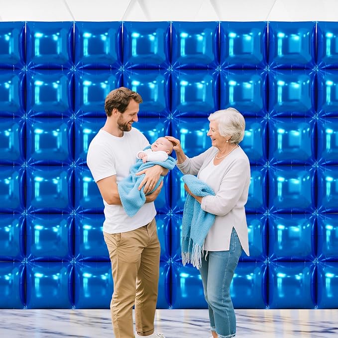 NISOCY 48PCS Blue Square Foil Balloons Wall Backdrop Double Sided Dark Blue Balloons Tunnel Arch Kit for Birthday Baby Shower Graduation Wedding Anniversary Party Decoration