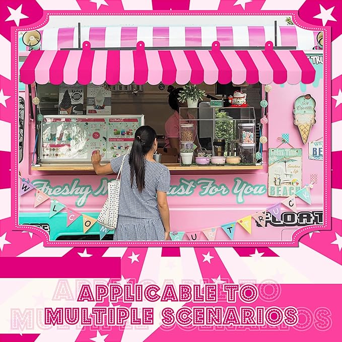 Boao 4 Pack Circus Awning Decoration 3D Stripe Cardboard Awning Carnival Wall Decor Circus Party Favors for Lemonade Stand Bakery Ice Cream Truck Bulletin Board Decor(Rose Pink and Pink)