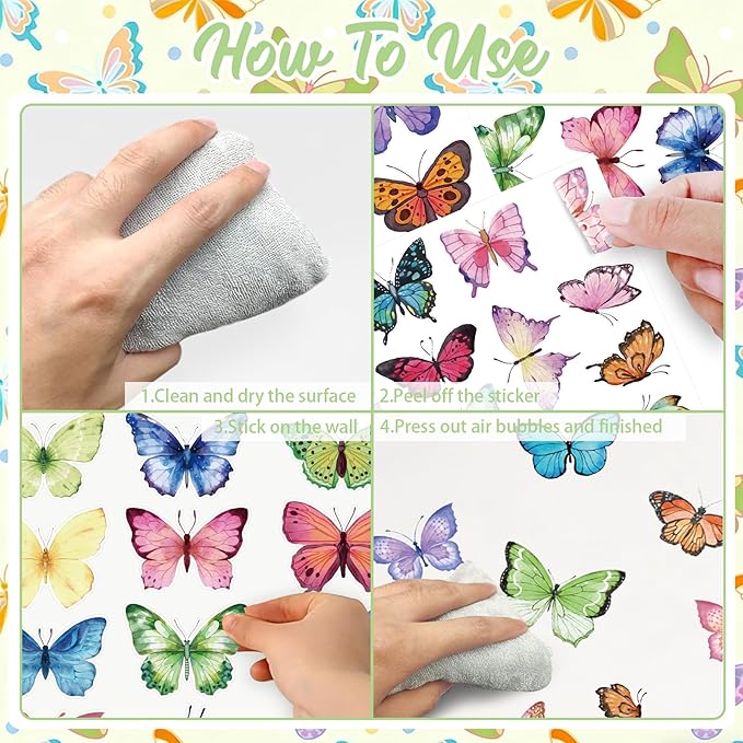 Butterfly Wall Decals 76Pcs, 8 Sheets Colorful Butterflies Wall Stickers Peel and Stick for Girls Bedroom Nursery Room DIY Art Decorations