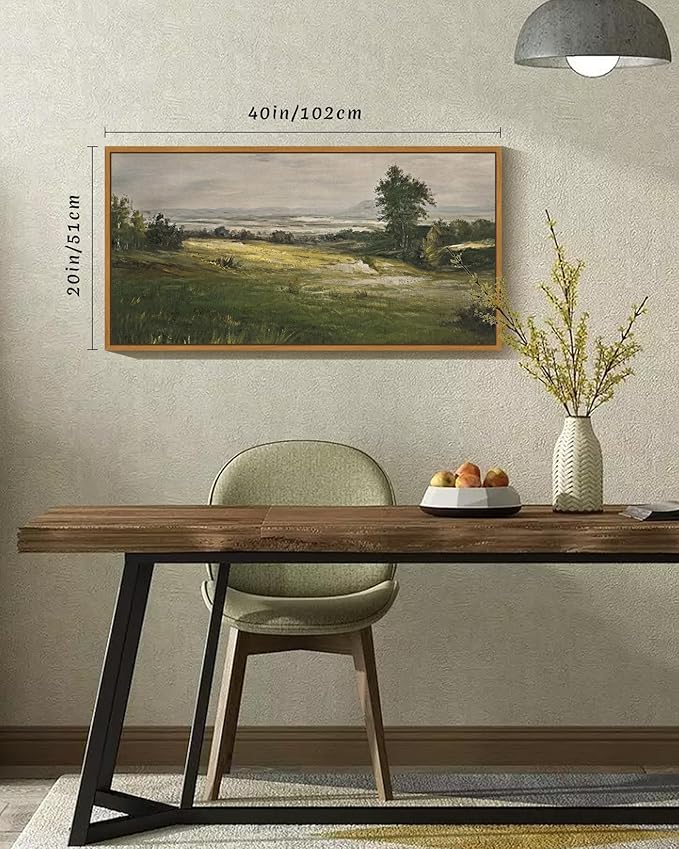 SHENIFY Vintage Framed Wall Art Rustic Cottage Country Riverside Landscape Scenery Home Decor Retro Mountain Decorations for Bedroom Ready to Hang Wall Artwork - 20x40in Natural Framed