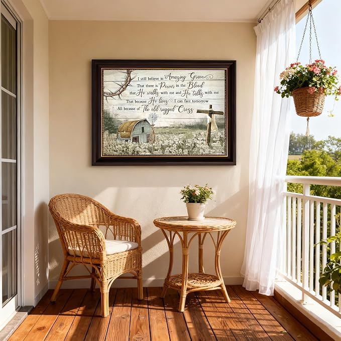 HDXUFJQ Dark Brown Framed Christian Wall Art Barn Windmill Canvas Wall Decor Religious Cross Wall Art I Still Believe In Amazing Grace Picture Print Christian Prayer Decor Paintings(12"x16")