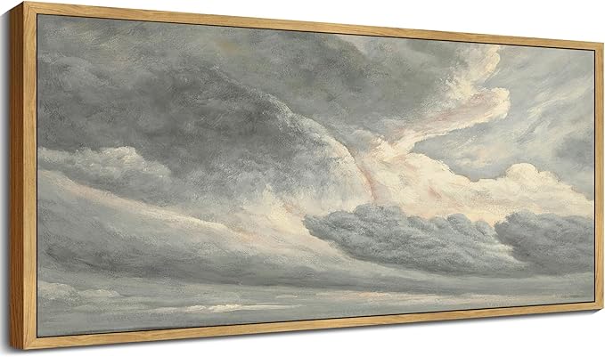 SHENIFY Vintage Framed Wall Art Clouds in the Sky Landscape Painting Retro Cloudy Scenery Farmhouse Kitchen Living Room Decor - 8x16in Natural Framed