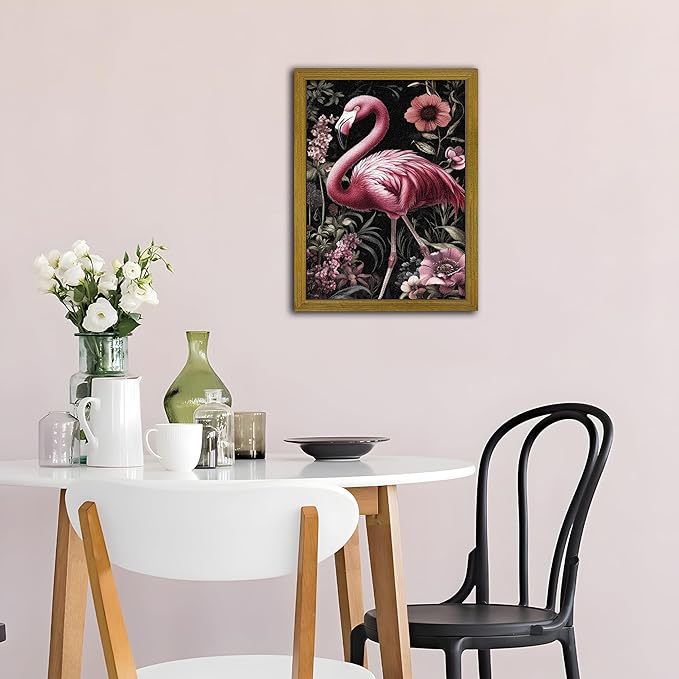 Framed 3D Textured Wall Art, Hand Drawn Sandstone Flamingos Wall Decor Paintings, Vintage Animal Floral Botanical Aesthetic Picture, Pink Academia Decor for Living Room Bathroom Home 12x16 inch