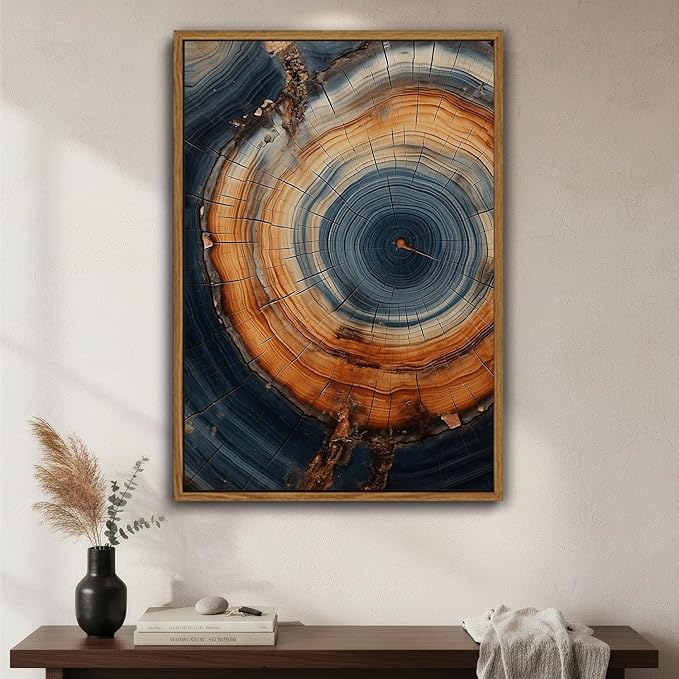 IBHJSART Framed Tree Ring Canvas Wall Art Vintage Colorful Wood Stump Painting Prints Modern Minimalist Pictures Neutral Nature Rustic Farmhouse Decor Living Room Bedroom Bathroom Office
