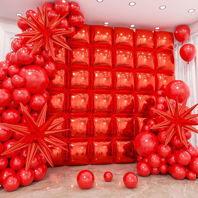 36pcs Red Square Foil Balloons Wall Backdrop with 79pcs Balloon Garland Arch Kit, Double Sided Balloons for Birthday Bridal Shower Anniversary New Year Valentine's Day Prom Party Decorations