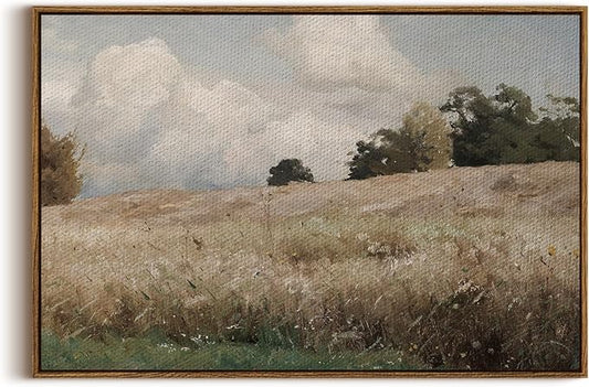 InSimSea Framed Canvas Wall Art Vintage Decor, Farmhouse Scenery Vast Field Grassland Paintings, Large Prints, Nature Landscape Hanging Wall Decoration for Living Room Bedroom Bathroom, 20"x30"